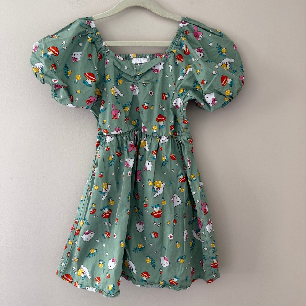 Sanrio Hello Kitty and Friends Mushroom Puff Sleeve Dress Green Small Hybrid
